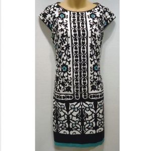 Liz Claiborne Dress Sheath Floral Black White Teal